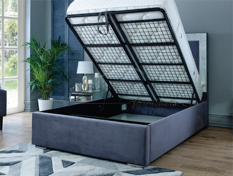 Monaco Mirrored Bed With Gaslift Storage